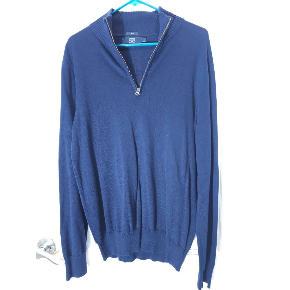 J.Crew Slim Fit Cotton Half-Zip Sweater Dark Blue Ribbed Collar